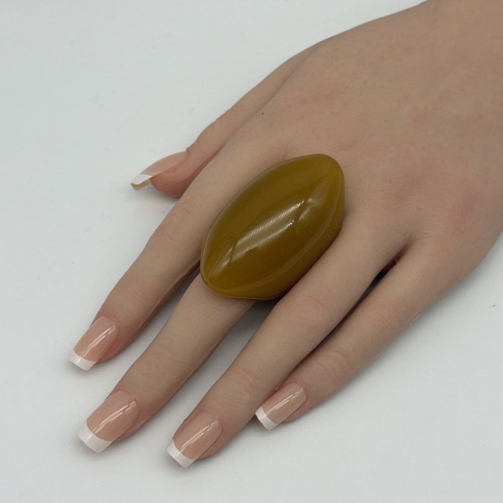 Plastic Acrylic Butterscotch Yellow Ring Women Large Geometric Statement Sz 7.5